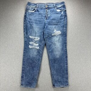 Maurices Jeans‎ Womens 20W Blue Acid Wash Distressed Denim High Rise Boyfriend